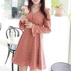Bell-cuff Polka-dot Flared Wrap Dress