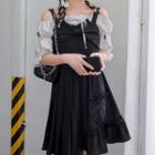 Elbow-sleeve Cold Shoulder Top / Strappy A-line Dress