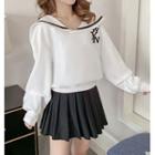 Long-sleeve Embroidered Collar Top