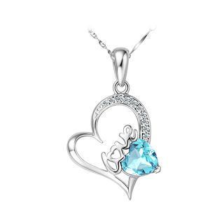 925 Sterling Silver Heart-shaped Pendant With Blue Cubic Zircon And Necklace