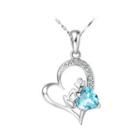 925 Sterling Silver Heart-shaped Pendant With Blue Cubic Zircon And Necklace