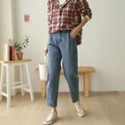 Pintuck-trim Dart-hem Baggy Jeans