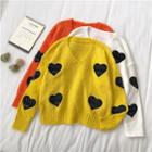 V-neck Heart Embroidered Sweater