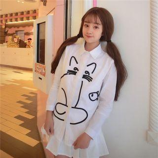 Long Sleeve Kitty Embroidered Shirt