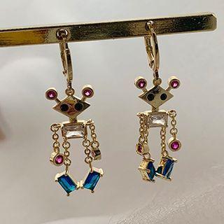 Robot Rhinestone Dangle Earring 1 Pair - Gold - One Size