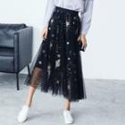 Sequine Tulle-overlay Midi Skirt