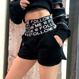 Front-zip Lettering Hot Pants