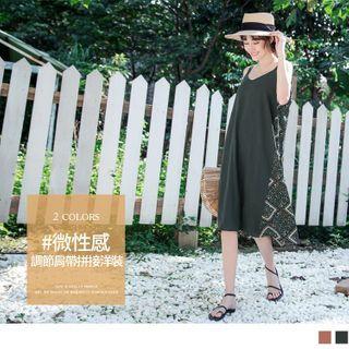 Patterned Panel Sleeveless Midi Dress