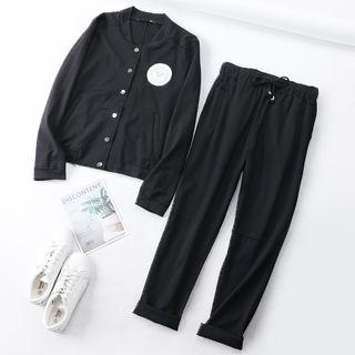 Set: Buttoned Bomber Jacket + Straight Fit Pants