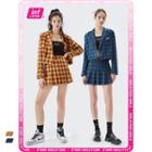 Double-breasted Plaid Blazer / Pleated Mini Skirt