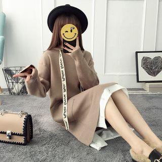 Color Panel Knit Hoodie Dress