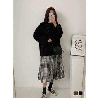 Bell-cuff Gingham Long Flare Dress
