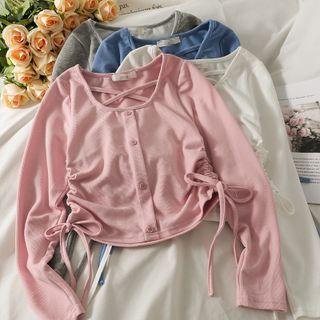 Drawstring-side Strappy Crop T-shirt In 6 Colors