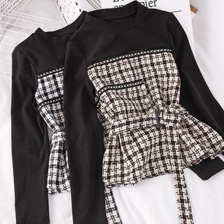 Mock Two-piece Long-sleeve Top With Belt