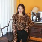 Frilled Leopard Chiffon Blouse Brown - One Size