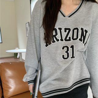V-neck Lettering Sweatshirt Gray - One Size
