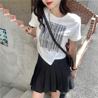 Short-sleeve Asymmetrical Printed T-shirt