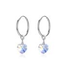 925 Sterling Silver Simple Heart Shaped White Austrian Element Crystal Circle Earrings Silver - One Size