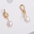 Non-matching Faux Pearl Alloy Knot Earring As Shown In Figure - One Size