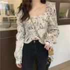 Square Neck Printed Chiffon Cropped Blouse