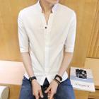 Elbow-sleeve Stand Collar Shirt
