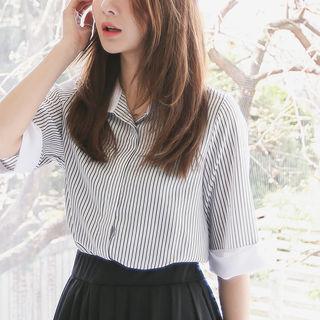 Hidden-button Pinstripe Shirt