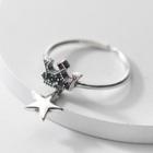 Crown Rhinestone Star Sterling Silver Open Ring Silver - One Size