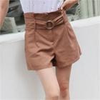 High-waist Linen Shorts With Belt
