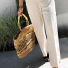 Openwork Large Rattan Tote Yellow - One Size