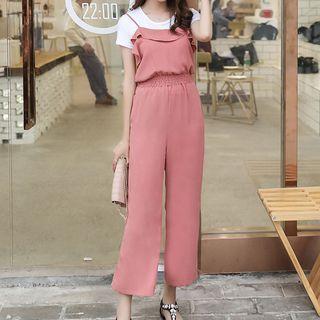 Set: Short-sleeve T-shirt + Spaghetti-strap Jumpsuit