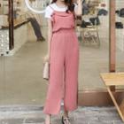 Set: Short-sleeve T-shirt + Spaghetti-strap Jumpsuit