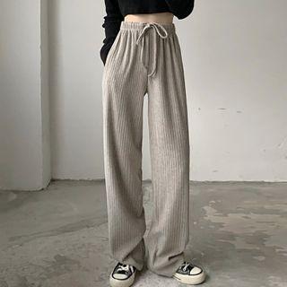 Drawstring Straight Leg Wide Leg Pants