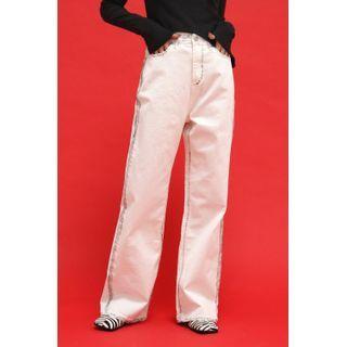 Distressed-piped Wide-leg Jeans