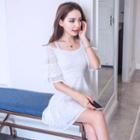 Off Shoulder Short-sleeve A-line Lace Dress