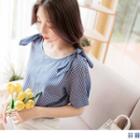 Bow Shoulder Short Sleeve Gingham Top