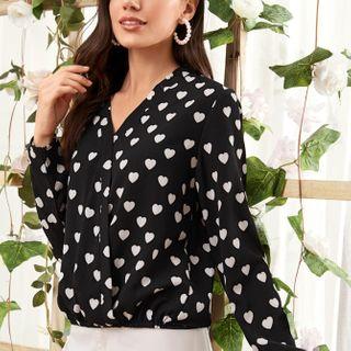 V Neck Heart Print Blouse