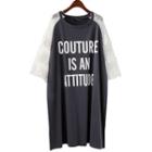 3/4-sleeve Lace Panel Lettering Midi T-shirt Dress