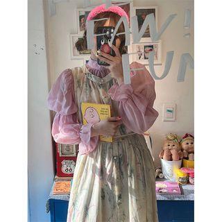 Flared-cuff Blouse Pink - One Size