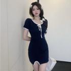 Contrast Trim Mini Bodycon Dress Navy Blue - One Size
