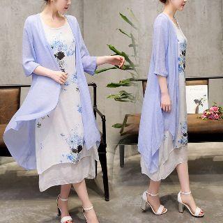 Set: Floral Chiffon Dress + Long Top