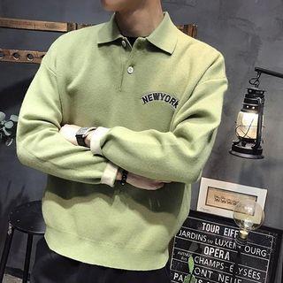 Lapel Lettering Embroidered Sweater
