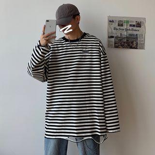 Couple Loose-fit Striped Cutout T-shirt