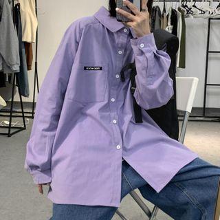 Long-sleeve Applique Plain Shirt