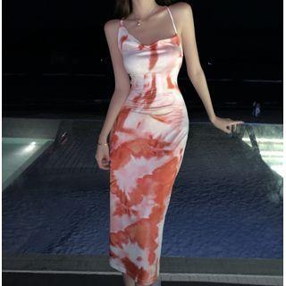 Spaghetti Strap Tie-dye Print Maxi Bodycon Dress