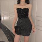Rhinestone Strapless Ribbed Knit Top Black - One Size