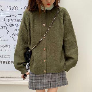 Pointelle Knit Cardigan / Plaid A-line Mini Skirt