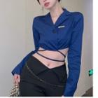 Cropped Tie-waist Button Jacket / Boot-cut Pants