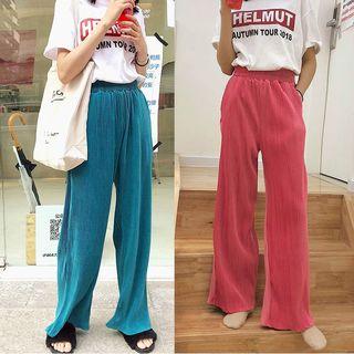 Plain Velvet Pleated Wide-leg Pants
