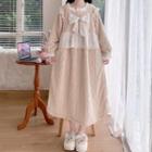 Long-sleeve Ribbon Maxi A-line Sleep Dress Almond - One Size