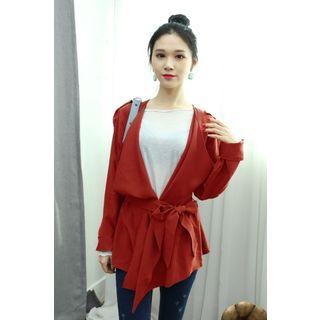 Petite Size Shawl-collar Open-front Jacket